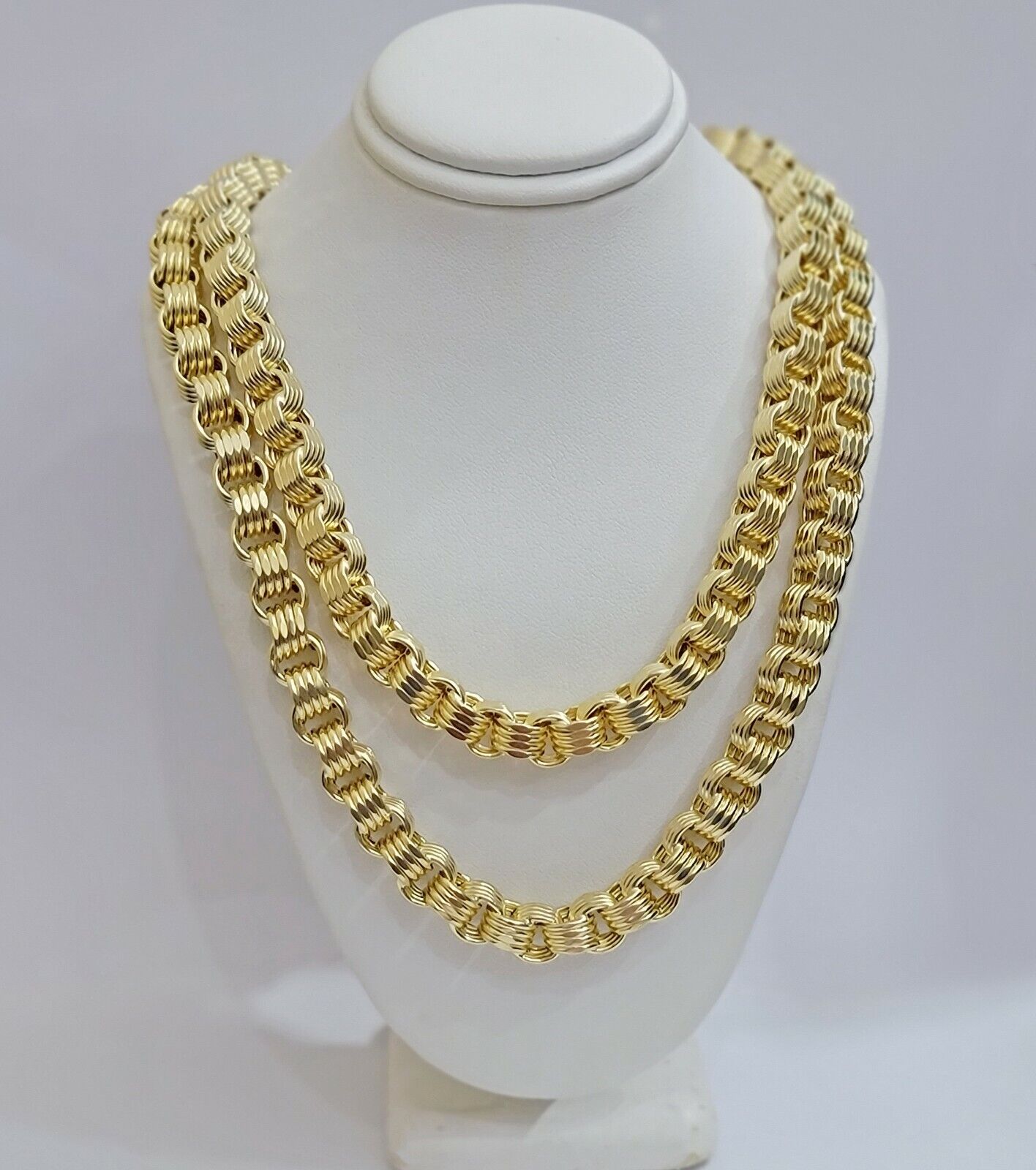 Real Gold Box Byzantine Chain Necklace 7.5mm 10K Yellow 22 Inches Men 10KT SALE - GoldenlinQ
